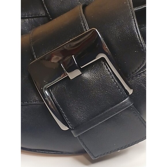 Deltan Sz 7 Veronica Black Leather Metal Buckle Flared Block Heel Pumps - Picture 4 of 16